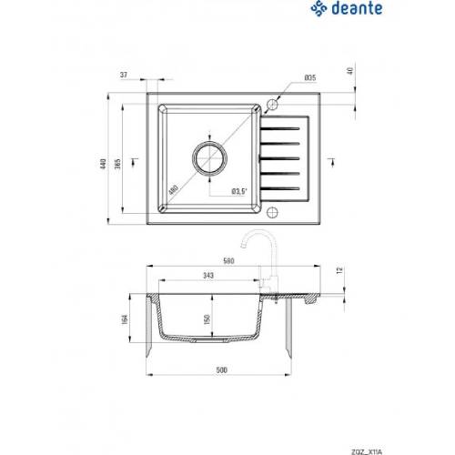 Мийка DEANTE Zorba ZQZ_211A + змішувач BEN_262M (ZQZA211A) Фактура нержавіючої сталі матова