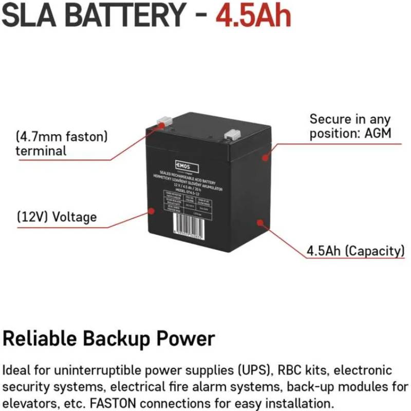 Аккумулятор EMOS B9653 AGM 12V Напряжение, В 12