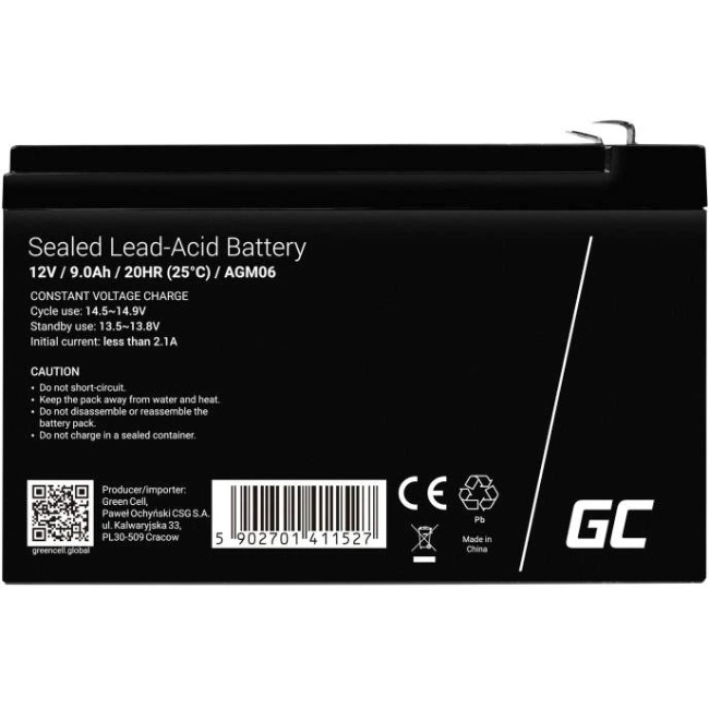 Аккумулятор GREENCELL 12V 9.0Ah (85076000) Тип аккумулятора абсорбированный электролит (AGM)