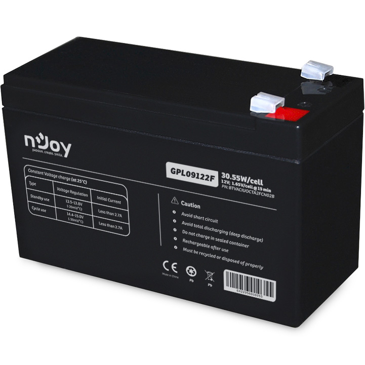 Аккумулятор NJOY GPL09122F (BTVACIUOCTA2FCN02B) Напряжение, В 12