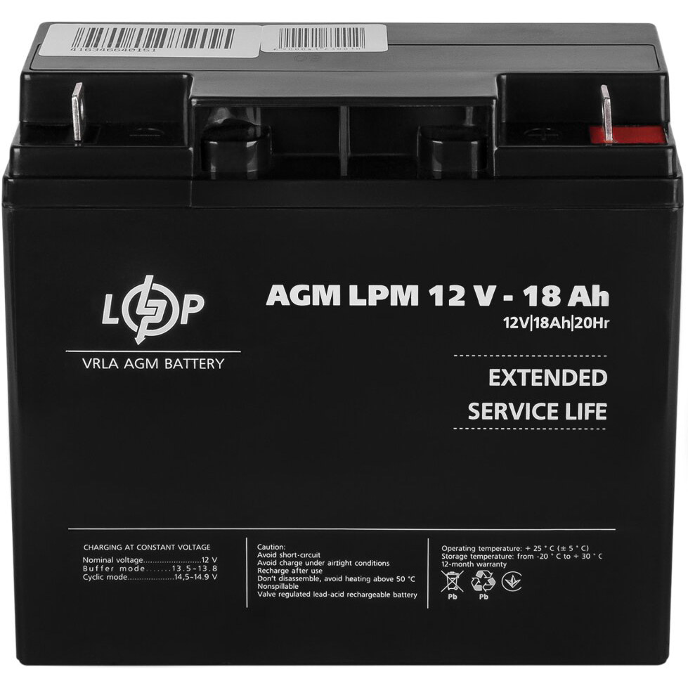 Акумулятор LOGICPOWER LPM 12V 18AH AGM (LP4133) Допустима температура довкілля, °С  -15 ~ +50