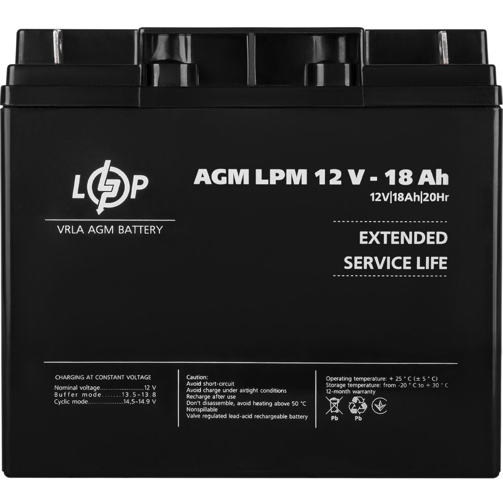 Акумулятор LOGICPOWER LPM 12V 18AH AGM (LP4133) Напряжение, В 12