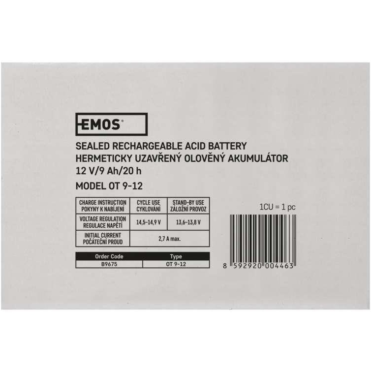 Акумулятор EMOS AGM 12V 9AH (B9675) Розміри 151 х 65 х 94