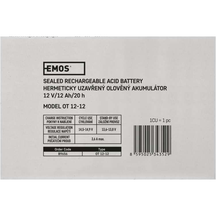 Акумулятор EMOS AGM 12V 12AH (B9656) Вага 3.3