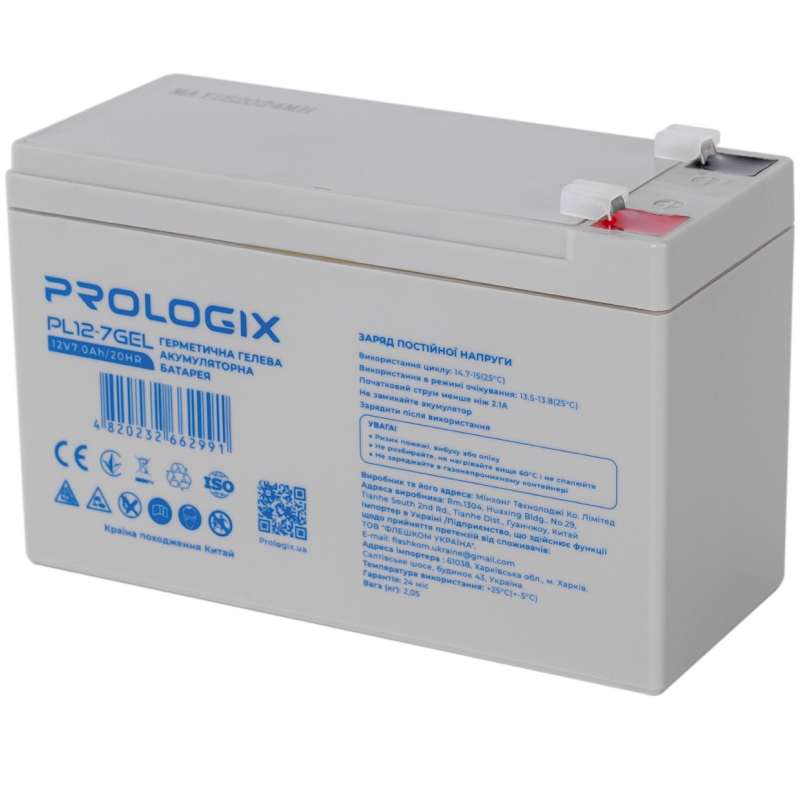 Акумулятор PROLOGIX 12V 7 AH (PL12-7GEL) Напряжение, В 12