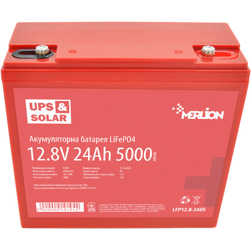 Аккумулятор MERLION LiFePO4 12.8V 24Ah Red (LFP12.8-24US)