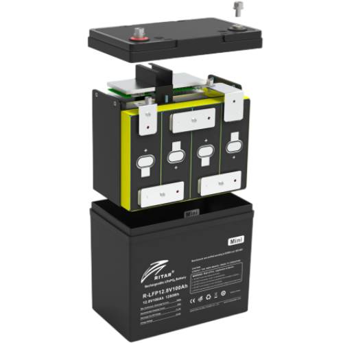 Акумулятор RITAR LiFePO4 1280Wh BMS50@4S (R-LFP12.8V100AH-mini) Напруга 12.8