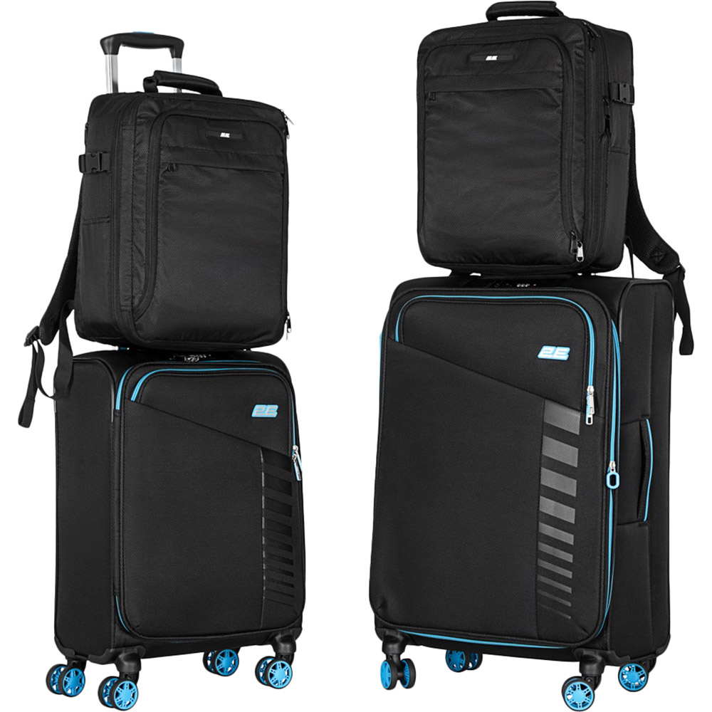 Набор чемоданов 2E Trek M+S + 2 рюкзаки Cabin 2E-BPET-CABIN-BK Black (2E-SPE-TREK-SET4-BK)