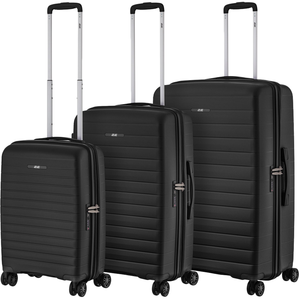 Набір валіз 2E Aero L+M+S Black (2E-SPP-AERO-SET3-BK) Додатково подвійні колеса