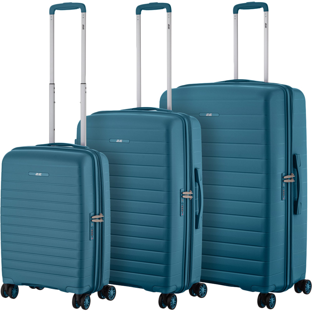 Набір валіз 2E Aero L+M+S Blue (2E-SPP-AERO-SET3-TB) Додатково подвійні колеса