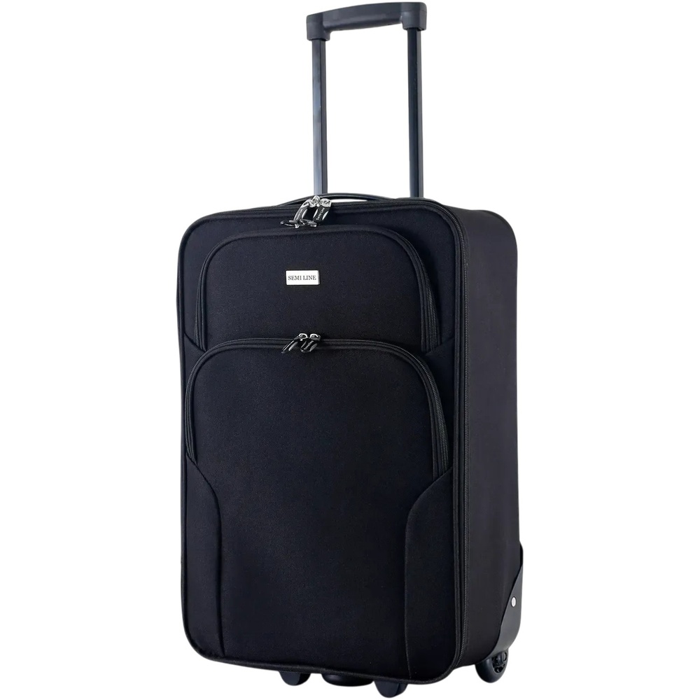 Чемодан Semi Line 20" S Black (T5679-1) Дополнительно Polyester 600D с водозащитным покрытием; телескопическая ручка (2 положения); верхняя/нижняя ручки; 2 фасадных кармана; внутренняя подкладка; компрессионные ремни; ID-окно; пластиковые накладки; возможность навесного замка (не входит в комплект)