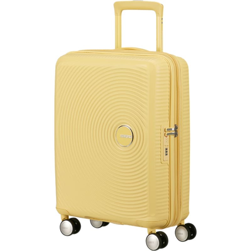 Чемодан дорожный AMERICAN TOURISTER Soundbox S Pastel Yellow (32G*16001) Дополнительно Выдвижная телескопическая ручка имеет три уровня длины и фиксируется кнопкой; Бесшумные полиуретановые колеса с плавным ходом вращаются на 360 градусов