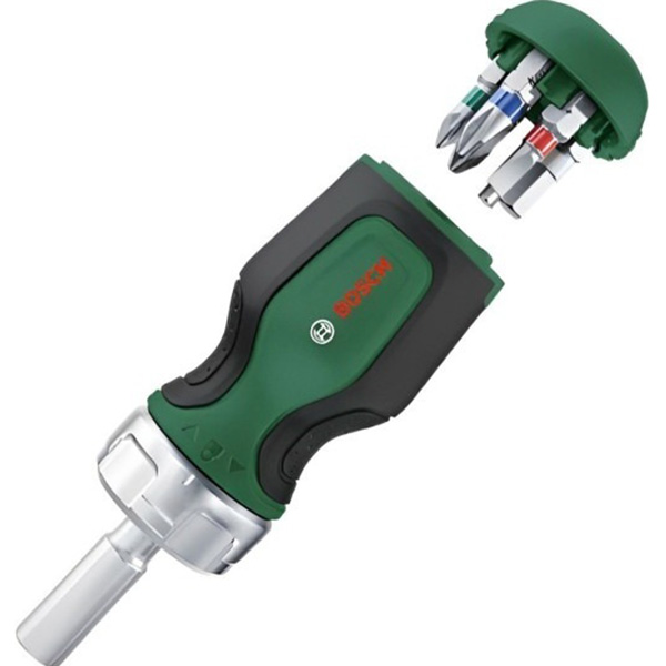 Отвертка BOSCH с трещоткой 6 насадок (1.600.A02.7PK) Дополнительно магазин бит внутри ручки