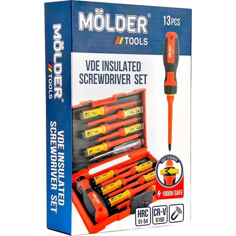 Набір викруток MOLDER VDE 1000 13 шт (MT35213) Тип накінечника/битки хрестоподібний (Phillips/PH)
