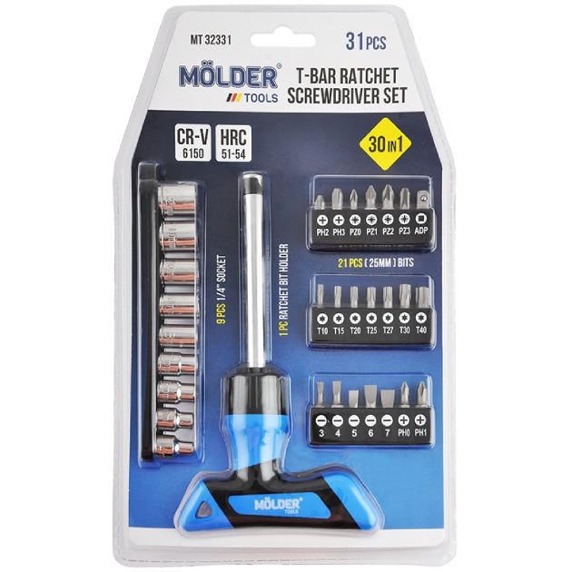 Викрутка Т-подібна з набором біт MOLDER (MT32331)