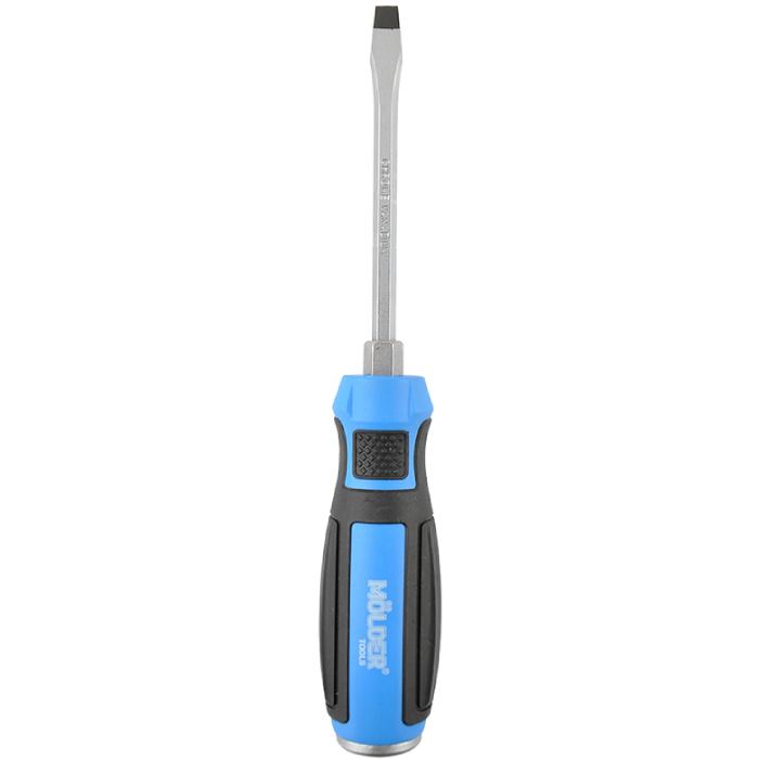 Викрутка Molder SL6x100 мм MT33003 Додатково матеріал: сталь Cr-V; ударна конструкція (наскрізний стрижень із потиличником); шестигранна опора під ключ для посилення моменту, що крутить; ергономічна двокомпонентна рукоятка