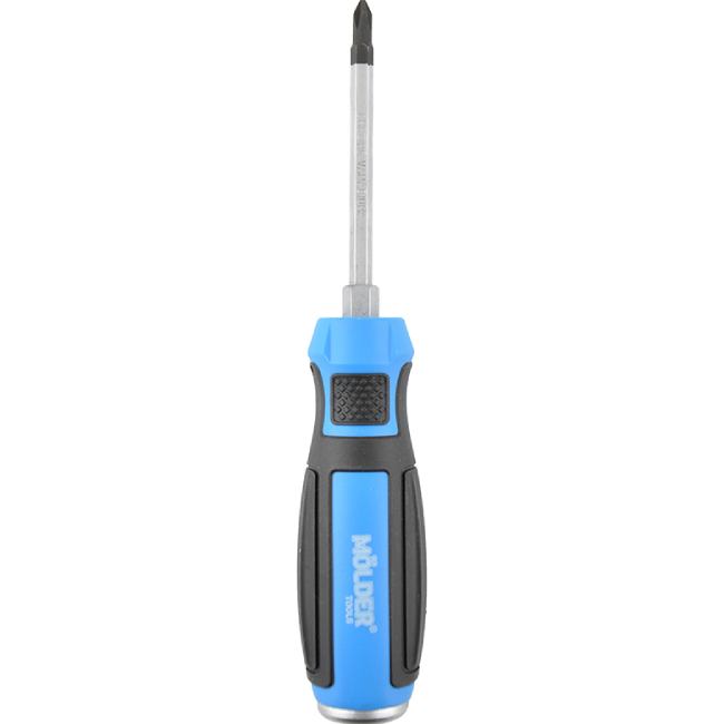 Викрутка Molder PH1x75 мм MT33101 Додатково матеріал: сталь Cr-V; ударна конструкція (наскрізний стрижень із потиличником); шестигранна опора під ключ для посилення моменту, що крутить; магнітний наконечник; ергономічна двокомпонентна рукоятка