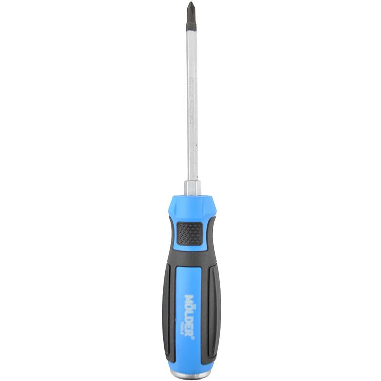 Викрутка Molder PH1x100 мм MT33102 Додатково матеріал: сталь Cr-V; ударна конструкція (наскрізний стрижень із потиличником); шестигранна опора під ключ для посилення моменту, що крутить; магнітний наконечник; ергономічна двокомпонентна рукоятка