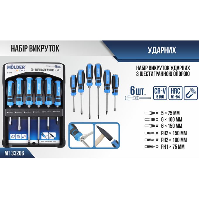 Набор отверток Molder 6 шт MT33206 Тип наконечника/биты крестообразный (Phillips/PH)