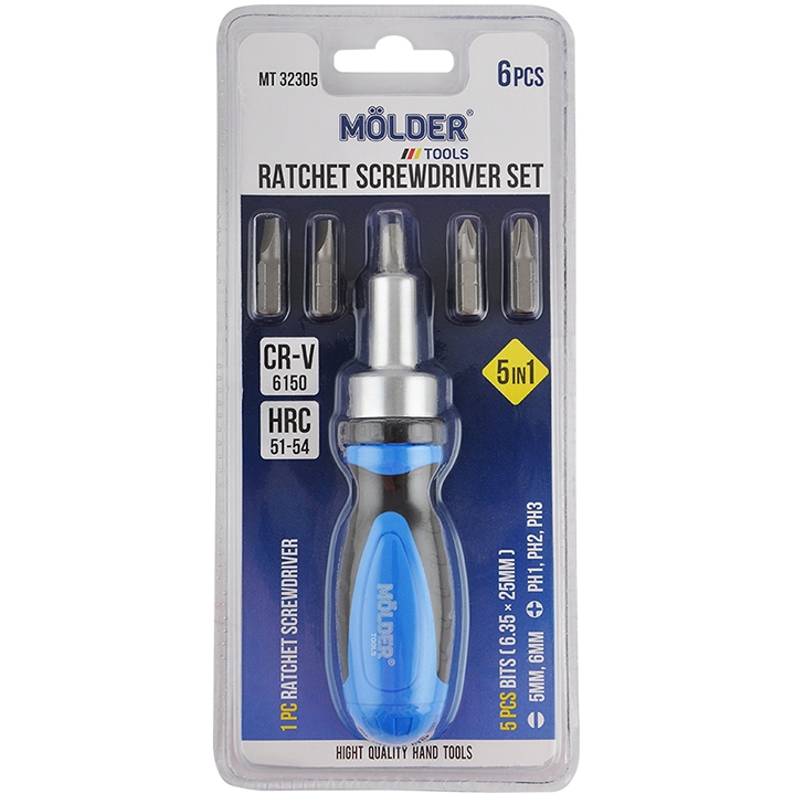 Отвертка с набором бит MOLDER 5 в 1 (MT32305)