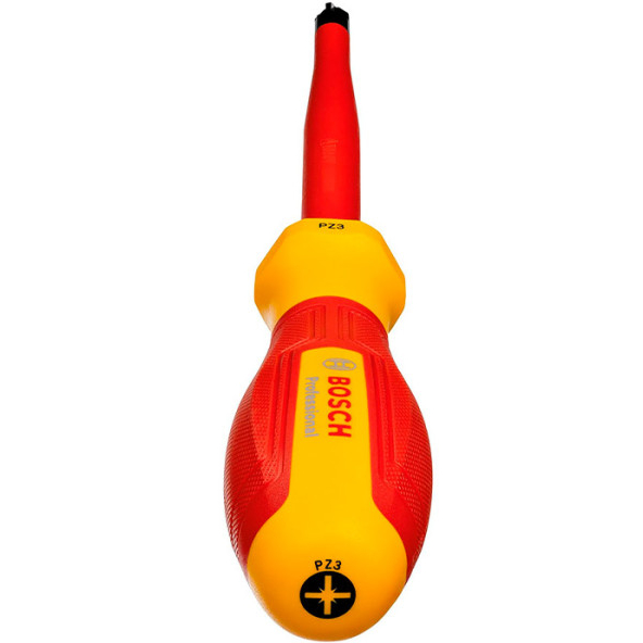 Викрутка BOSCH Professional PZ3 x 125 мм VDE (1.600.A02.ND3) Додатково допуск використання під напругою до 1000В, матеріал леза: сталь S2, ізоляція: термопластичний еластомер (TPE), Anti-Roll Design