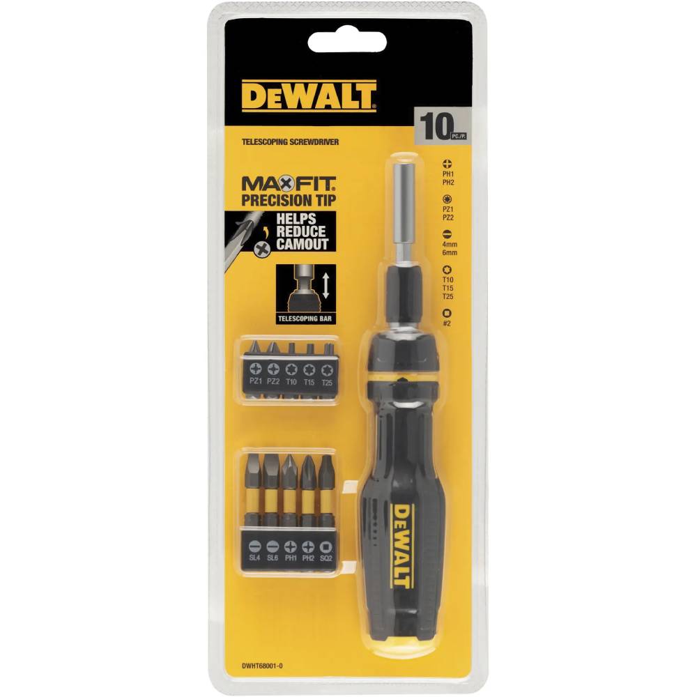 Отвертка DEWALT FULL FIT Telescoping с битами 10 шт (DWHT68001-0) Тип наконечника/биты квадратный (Robertson/SQ)