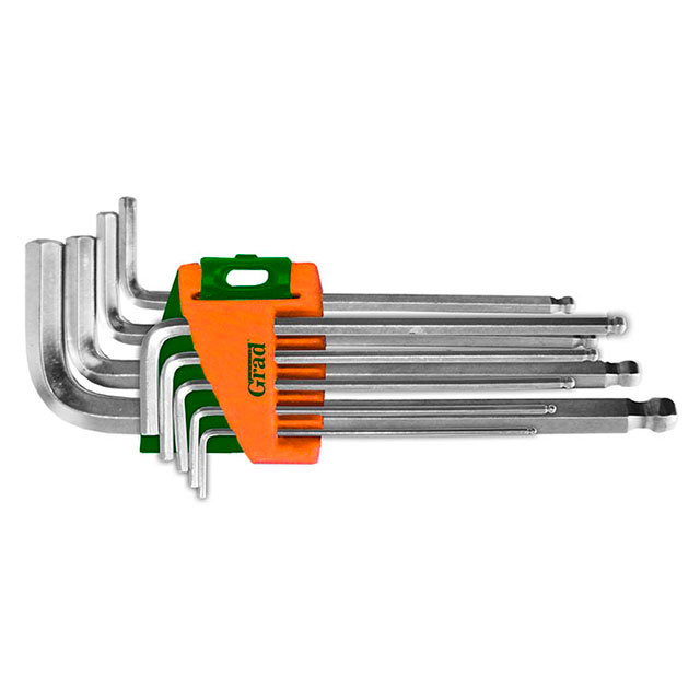 

Набор ключей GRAD 9 шт 1,5-10 мм CrV (4022185), ключі шестигранні 9шт 1,5-10мм CrV (середні куля)