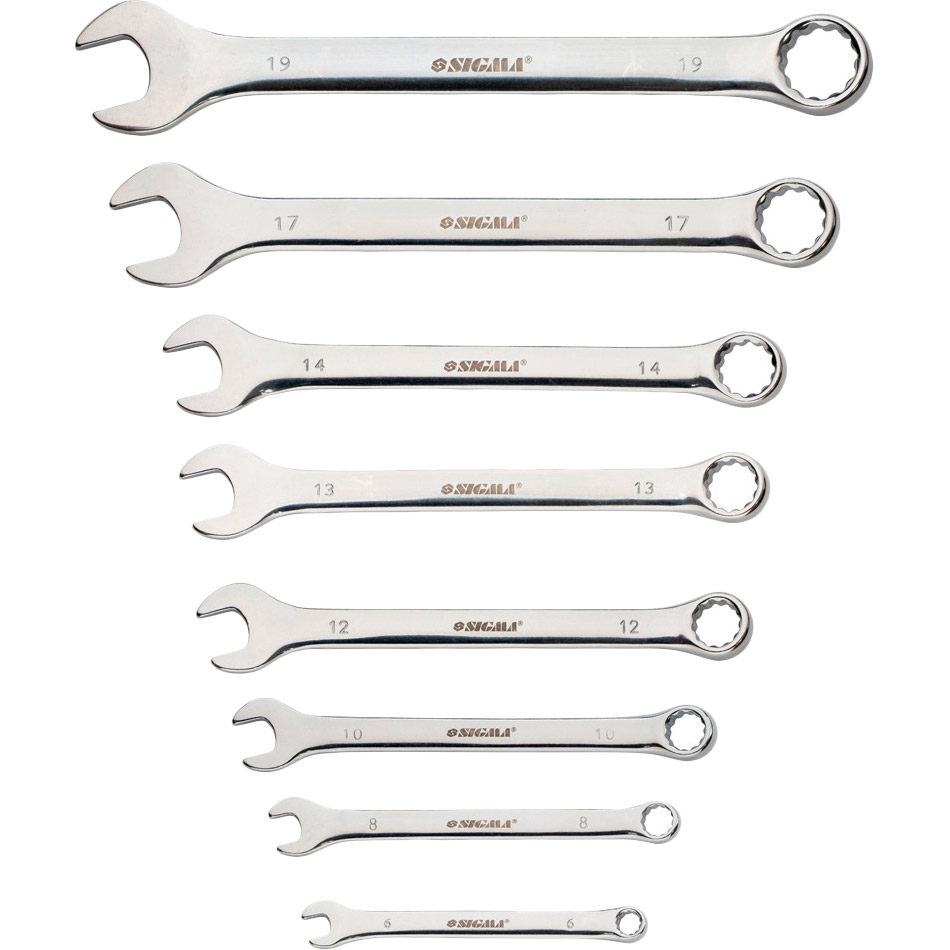 

Набор ключей SIGMA CrV polished 6-19 мм 8 шт (6010421), ключі ріжково-накидні 8шт 6-19мм CrV polished