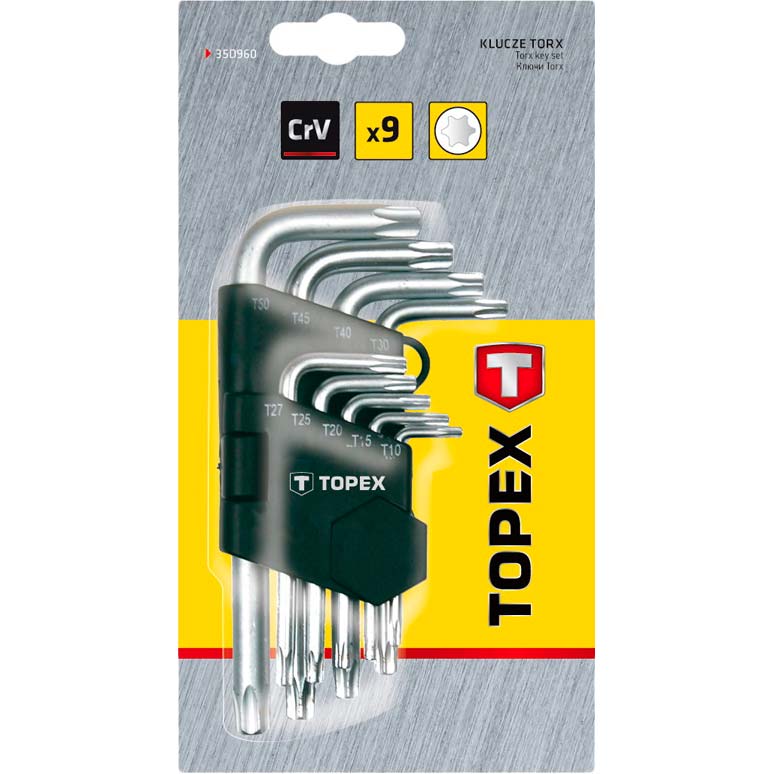 Набор ключей TOPEX Torx T10-T50 9 шт (35D960) Тип звездообразный (Torx)