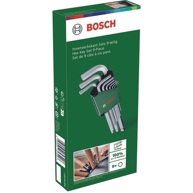 Фото 4 Набор ключей BOSCH 9 шт 1.5-10 мм CrV (1.600.A03.2V1)