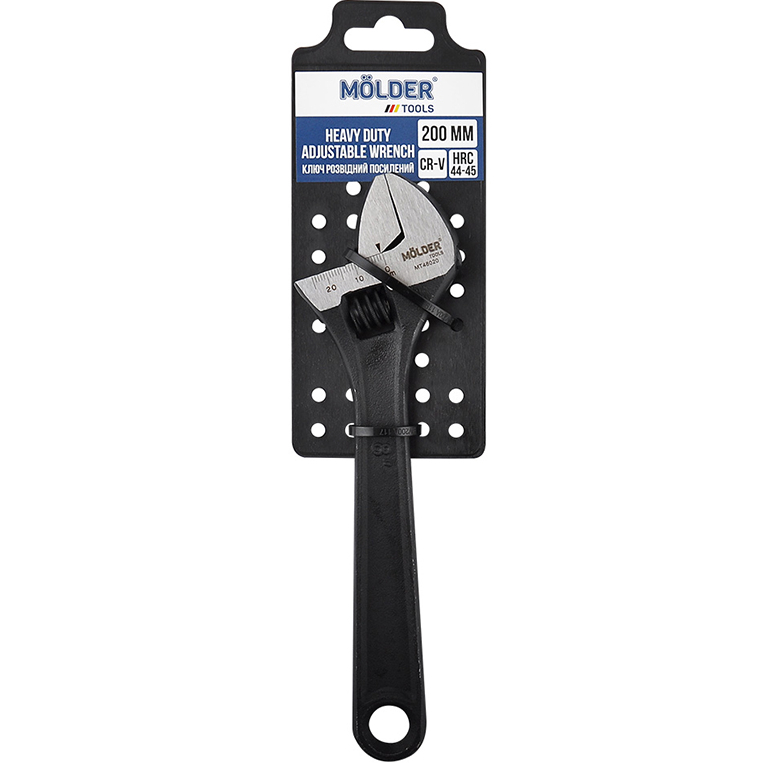 Ключ разводной MOLDER усиленный 200 мм (MT48020) Дополнительно сталь: Cr-V, усиленный, твердость: HRC 44-45, измерительная шкала