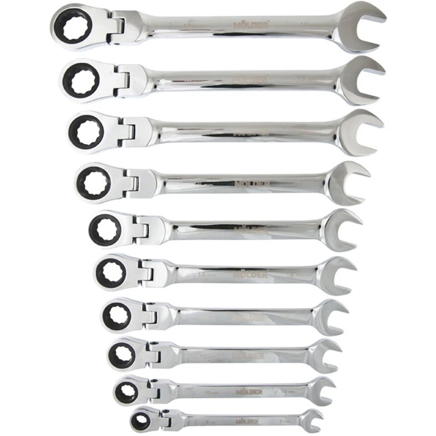 Набор ключей с трещоткой и карданом MOLDER CR-V 10шт MT57110 Тип комбинированный с трещоткой