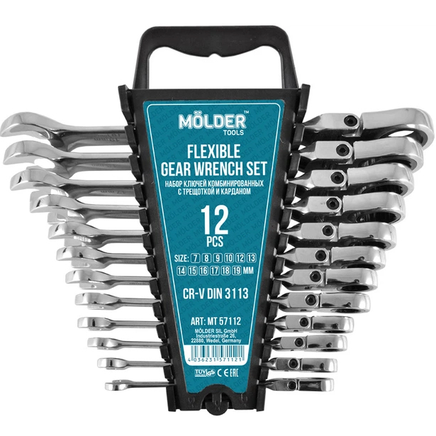 Набор ключей с трещоткой и карданом MOLDER CR-V 12 шт (MT57112)