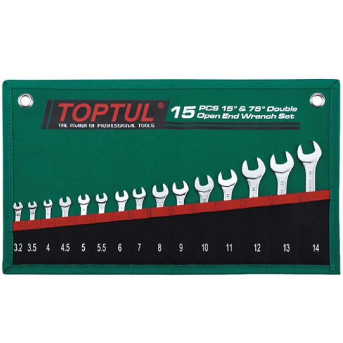 

Набор ключей TOPTUL 15 шт 3.2-14мм 15х75 (GRAJ1501), Набор рожковых ключей 15 шт. 3,2-14мм 15х75