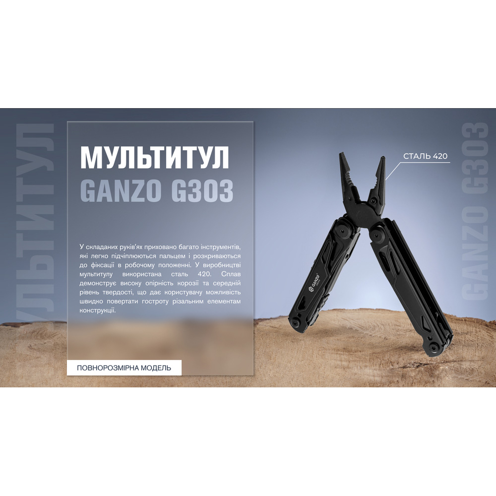 Зовнішній вигляд Мультитул GANZO G303-B Black