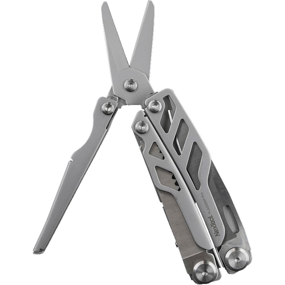 Мультитул NEXTOOL FLAGSHIP PRO Grey (NE20203) Інструменти в комплекті плоскогубці, змінні кусачки, змінні жорсткі кусачки, щипці для проводів, пилка, ніж, викрутка Philips, різак, інструмент для зачистки проводів, відкривачка, відкривка для пляшок, пряма викрутка, склобій, ножиці пружинної дії, лінійка