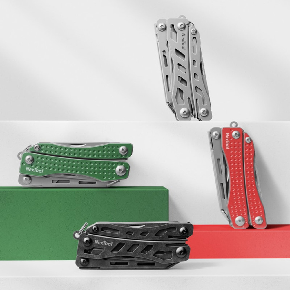 Мультитул NEXTOOL Mini Flagship Green (NE20050) Інструменти в комплекті гострогубці, пасатижі, кусачки для дроту, ніж з прямим заточуванням, відкривала для пляшок, відкривала для консервних банок, плоска викрутка, хрестова викрутка та напилок по металу