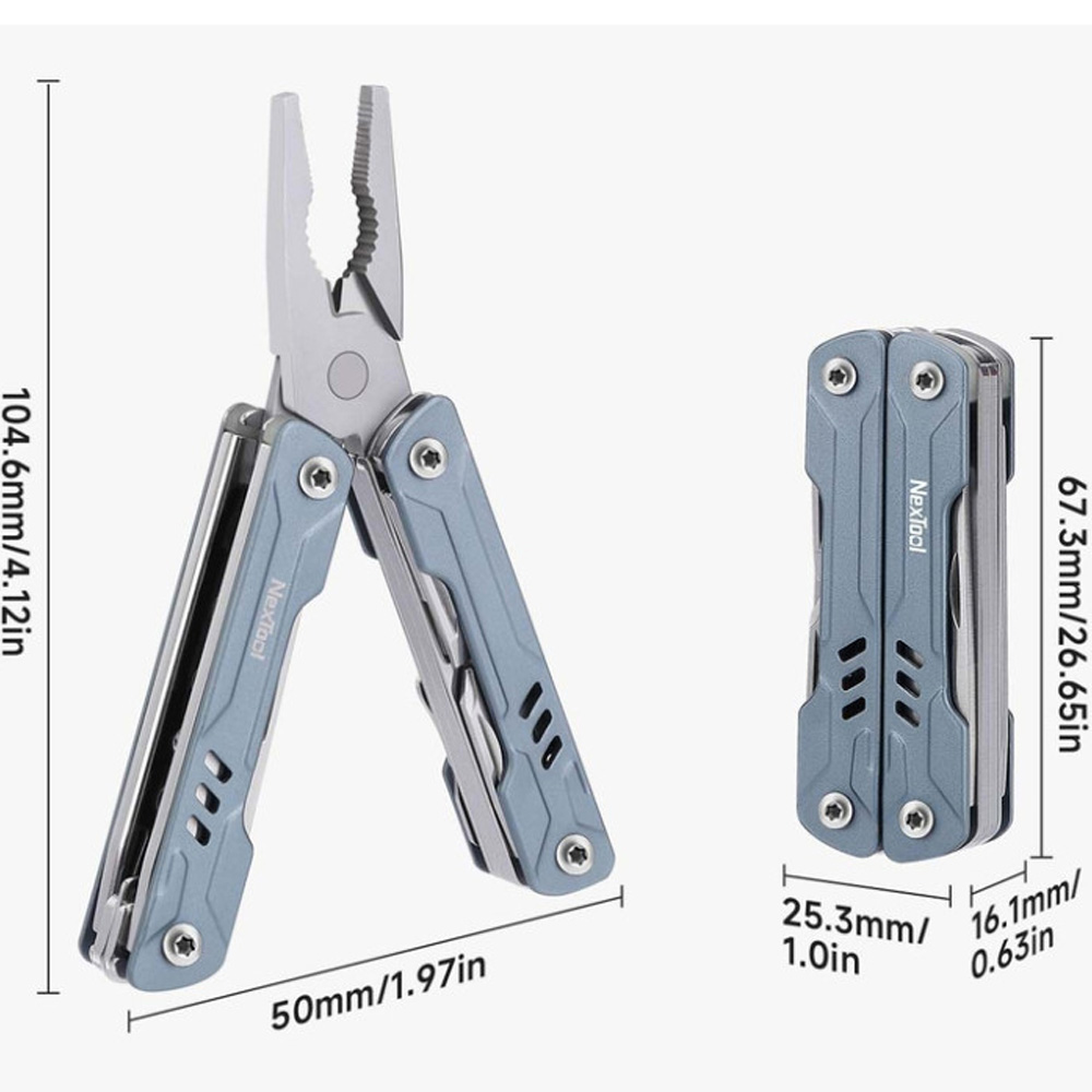 Мультитул NEXTOOL Mini Sailor Pliers S11 Black (NE20156C) Інструменти в комплекті плоскогубці, гострогубці, кусачки, ножиці, ніж, хрестова викрутка Phillips, шліцева викрутка, відкривалки для пляшок та консервних банок, голка для SIM-картки