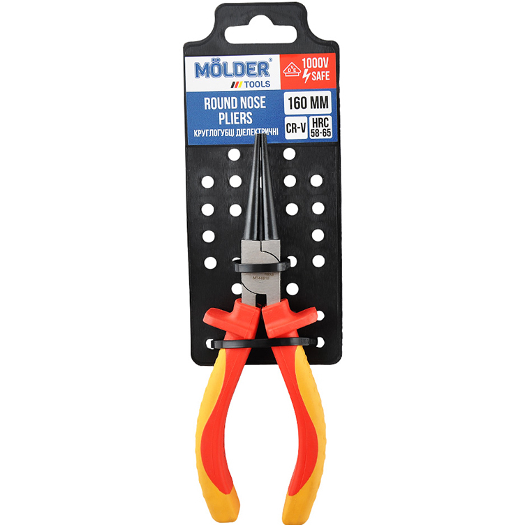 Круглогубцы MOLDER диэлектрические 160 мм VDE 1000B 60Cr-V HRC 58-65 (MT44616) Особенности эргономичная конструкция рукояти
