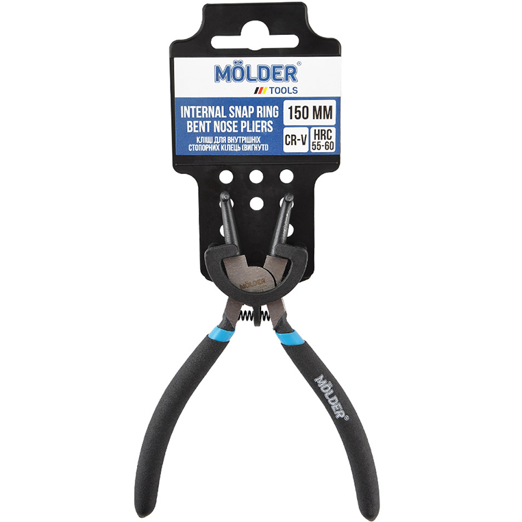 Щипцы для снятия стопорных колец MOLDER внутренних 150 мм HRC 55-60 изогнутые (MT46315) Особенности возвратная пружина
