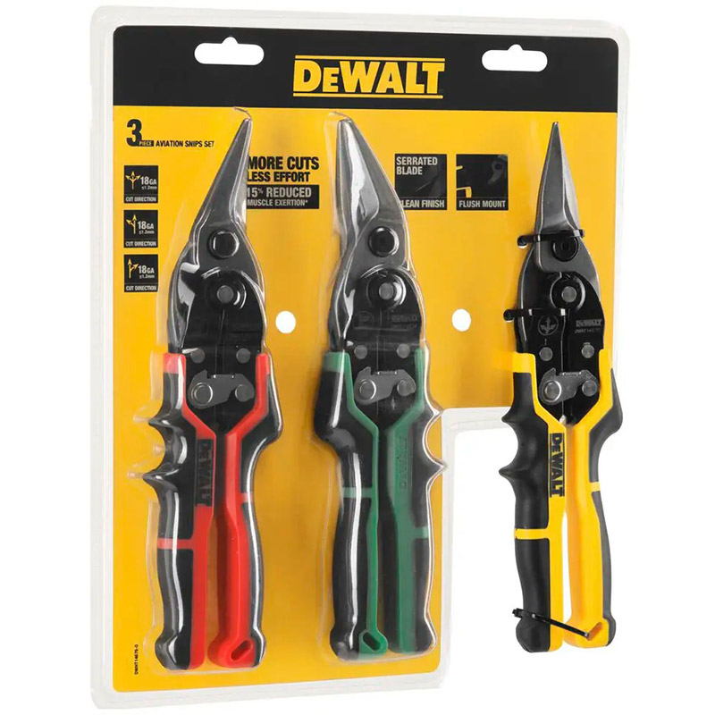 Набор ножниц по металлу DEWALT DWHT14676-0 ERGO Aviation 3 шт 250 мм Режущая способность, мм 1.2