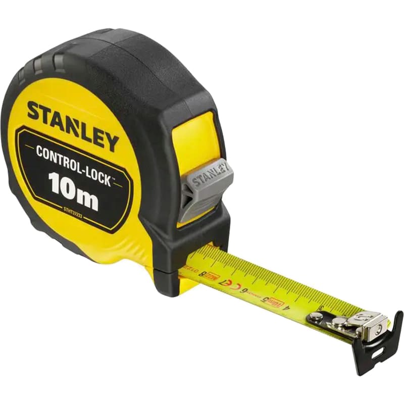 Рулетка STANLEY CONTROL-LOCK 10 м х 25 мм (STHT37233-0) Дополнительно Точность класса II; Встроенный зажим для ремня; Ударопрочный прорезиненный корпус; Двухстороннее нанесение информации на ленте