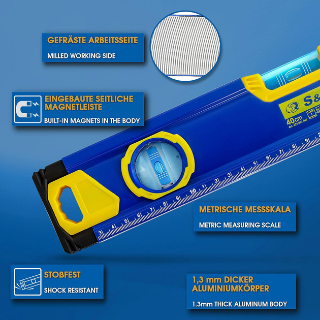 Рівень магнітний S&R 400 мм (423032040) Матеріал алюміній