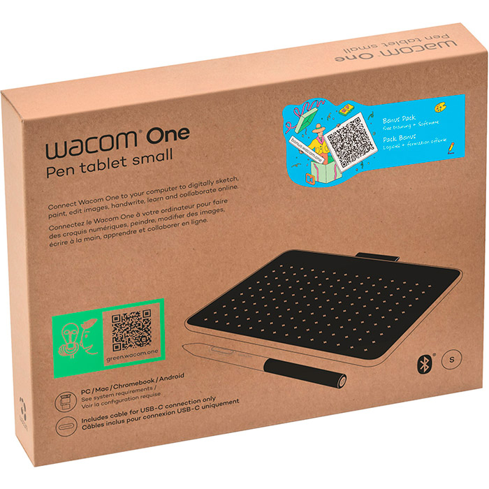 Зовнішній вигляд Графічний планшет WACOM One S Bluetooth (CTC4110WLW1B)