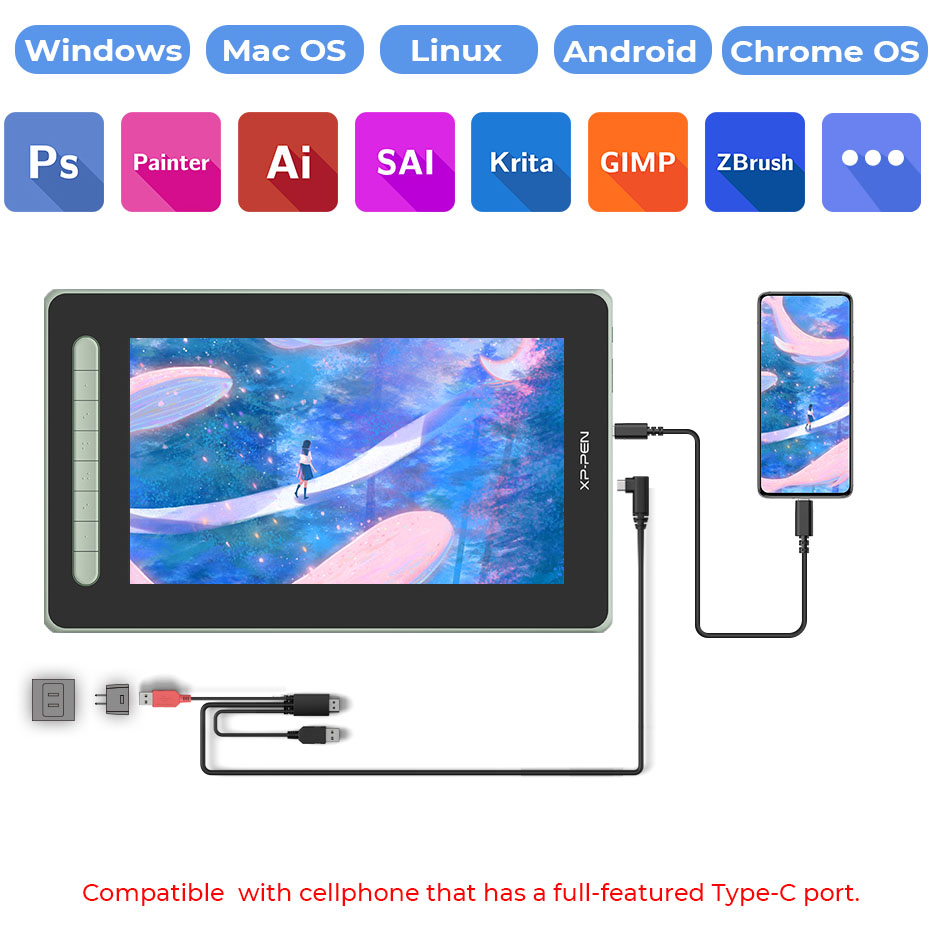 Внешний вид Монитор-планшет XP-PEN Artist 12 Pen Display (2nd Gen) Green (JPCD120FH_G)