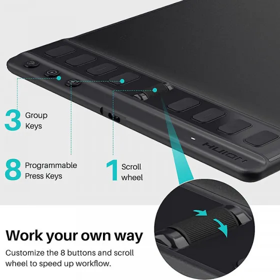 Замовити Графічний планшет HUION Inspiroy 2 M Black (H951P)