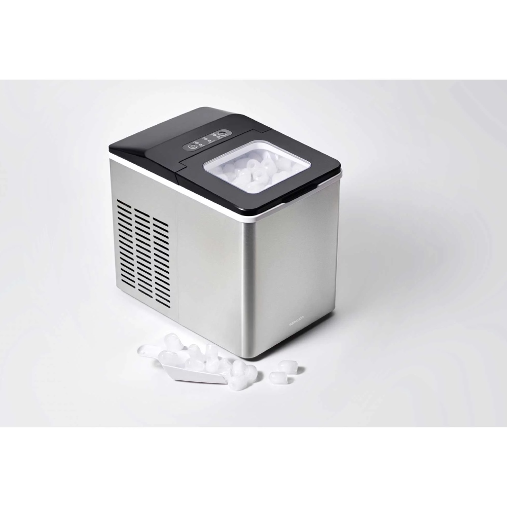 Льодогенератор SENCOR SIM3400SS Особливості 9 кубиків льоду у формі кулі за цикл; Один цикл 7-15 хвилин; Кошик для льоду на 500 г льоду; Функція автоматичної зупинки; Об'єм резервуару для води 1,8 л. функція очищення; Тиха робота; Зливний клапан із резервуару для води