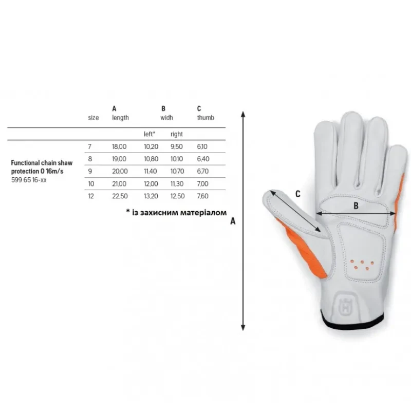 Фото 4 Перчатки HUSQVARNA Functional 16 с защитой 10 размер (5996516-10)