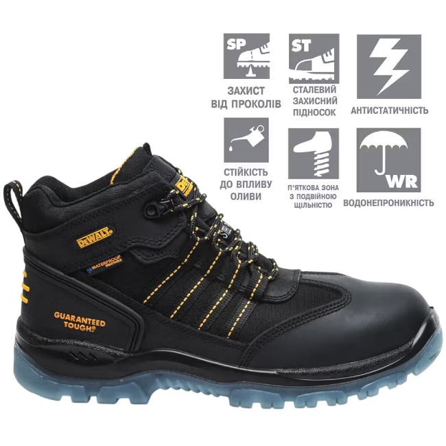 Внешний вид Кроссовки рабочие DEWALT NICKEL S3 WR SRA 43 Black/Yellow (DWF50093-132-9)