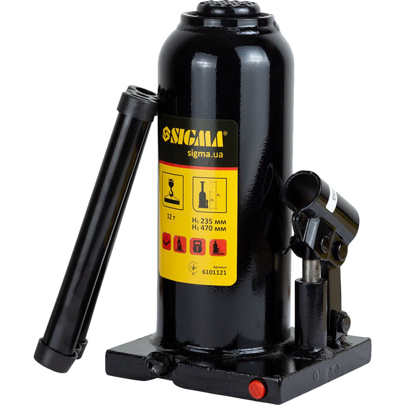 

Домкрат гидравлический бутылочный Sigma 230-465 мм 12 т (6101121), домкрат гідравлічний пляшковий 12т H 230-465мм